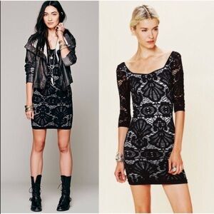 Intimately Free people crochet mesh lace shell fan patterned body con dress M/ L